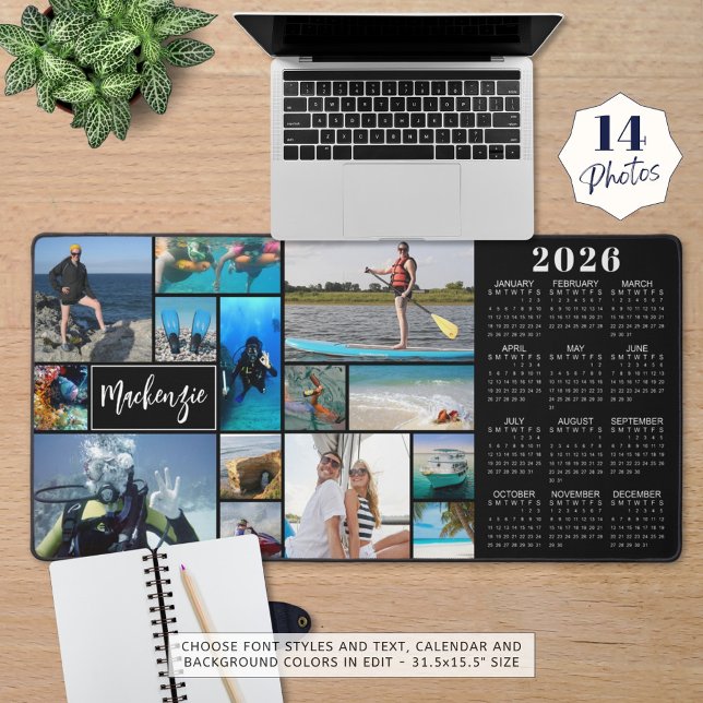 2026 Calendrier 14 Photos Nom Couleur personnalisé (Créateur téléchargé)