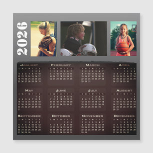 2026 Calendrier 3 Photo Collage Magnet Card