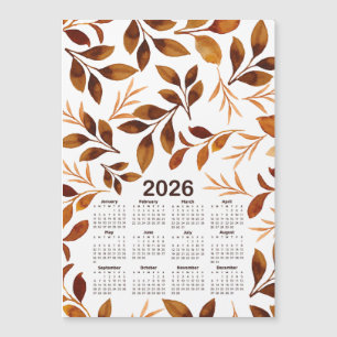2026 Calendrier Aquarelle Automne Feuilles Motif