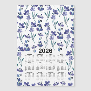 2026 Calendrier Aquarelle Bleu Motif Floral