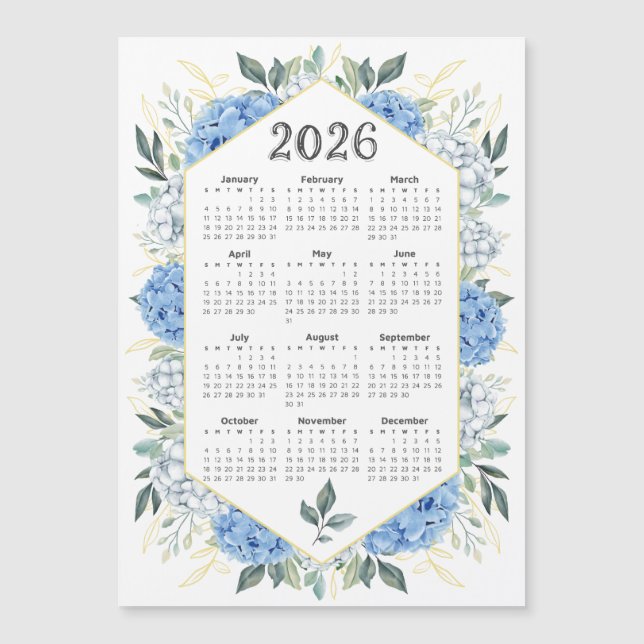 2026 Calendrier Aquarelle Bleue Botanique Verdure (Devant)