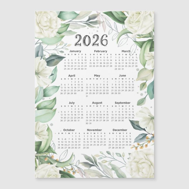 2026 Calendrier Aquarelle Eucalyptus Blanc Floral (Devant)