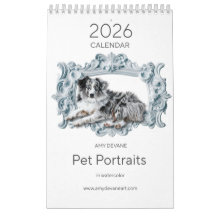 2026 Calendrier Aquarelle Portraits d'animaux par
