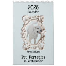 2026 Calendrier Aquarelle Portraits d'animaux par
