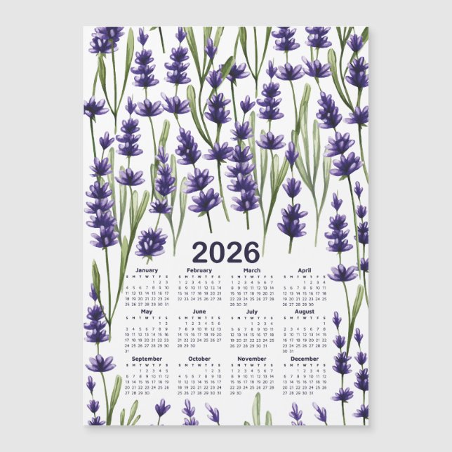 2026 Calendrier Aquarelle Purple Lavande Fleurs (Devant)