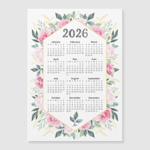 2026 Calendrier Aquarelle Rose Botanique Vert