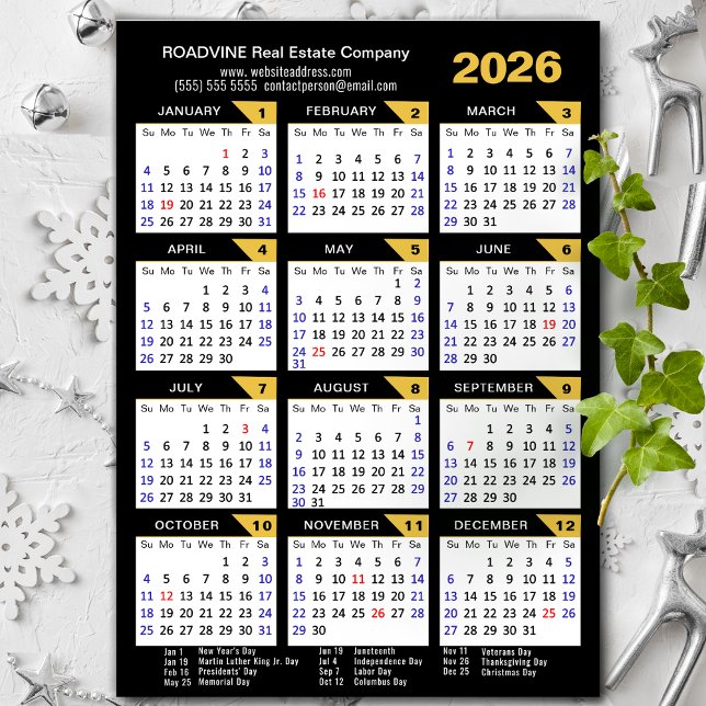 2026 Calendrier Black Gold Moderne Entreprise Magn (Créateur téléchargé)