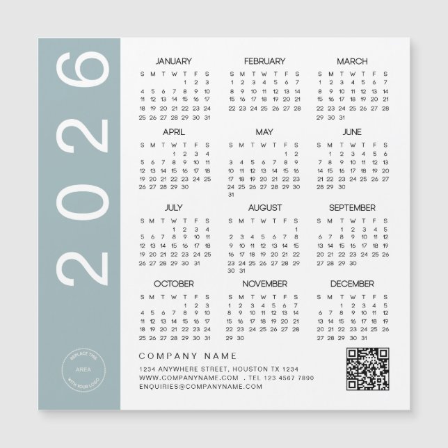 2026 Calendrier Bordure bleue Code QR Logo de la s (Devant)