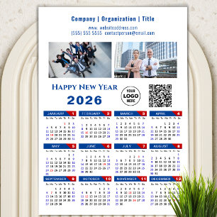 2026 Calendrier Business Logo QR code Bleu magnéti