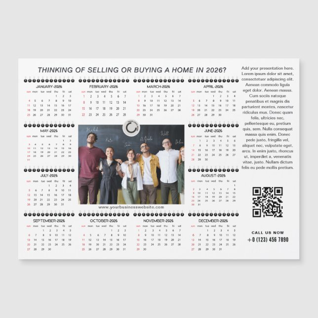 2026 Calendrier Business Logo QR Code Team Photo (Devant)