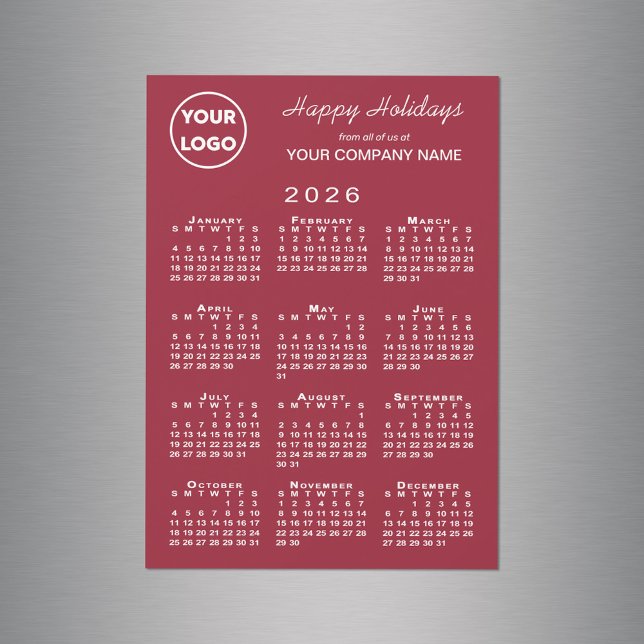 2026 Calendrier Business Logo Red Holiday Magnet (2026 Calendar Business Logo Red Holiday Magnet in situ)