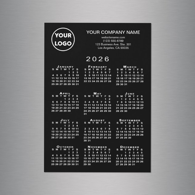 2026 Calendrier Business Logo Texte Black Magnet C (2026 Calendar Business Logo Text Black Magnet Card, in situ)