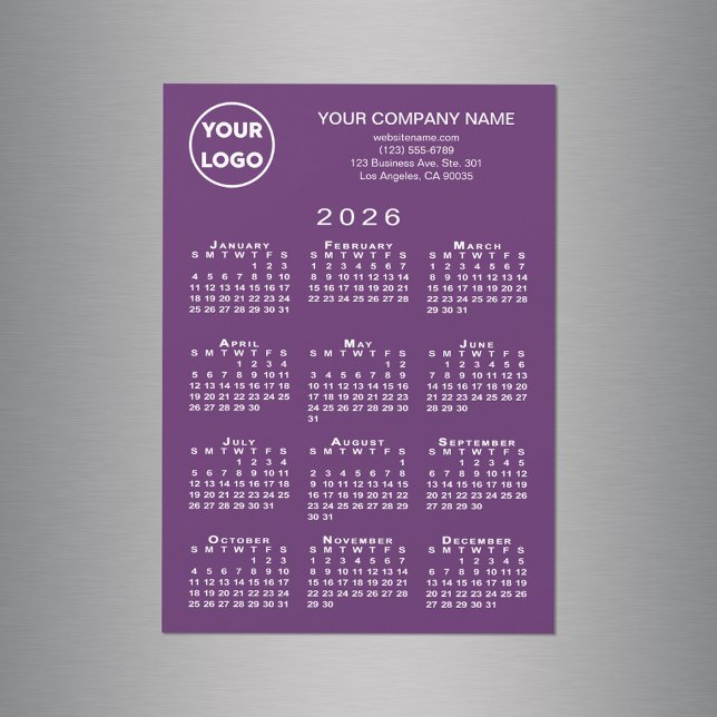 2026 Calendrier Business Logo Texte Purple Magnet (2026 Calendar Business Logo Text Purple Magnet, in situ)