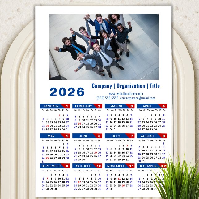 2026 Calendrier Business Photo Simple Bleu Rouge (Créateur téléchargé)
