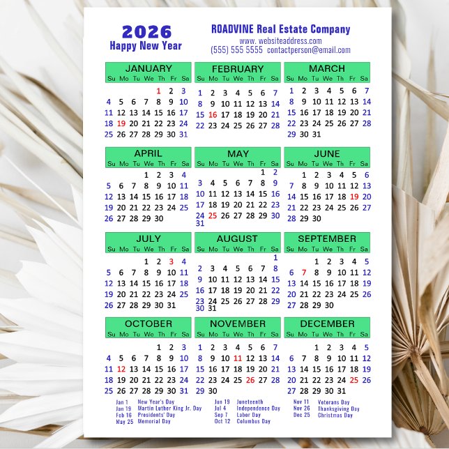 2026 Calendrier Carte magnétique d'entreprise bleu (Créateur téléchargé)