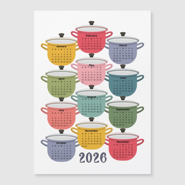2026 Calendrier Cuisine Colorful Cookware (Devant)