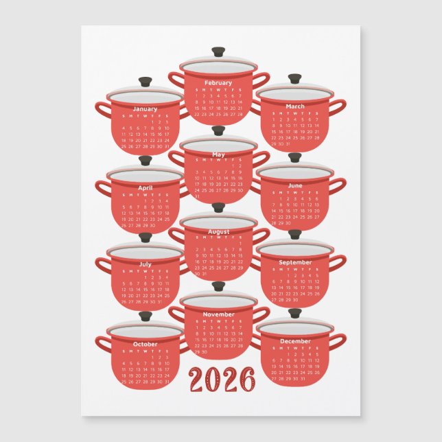 2026 Calendrier Cuisine Rouge Cookware (Devant)