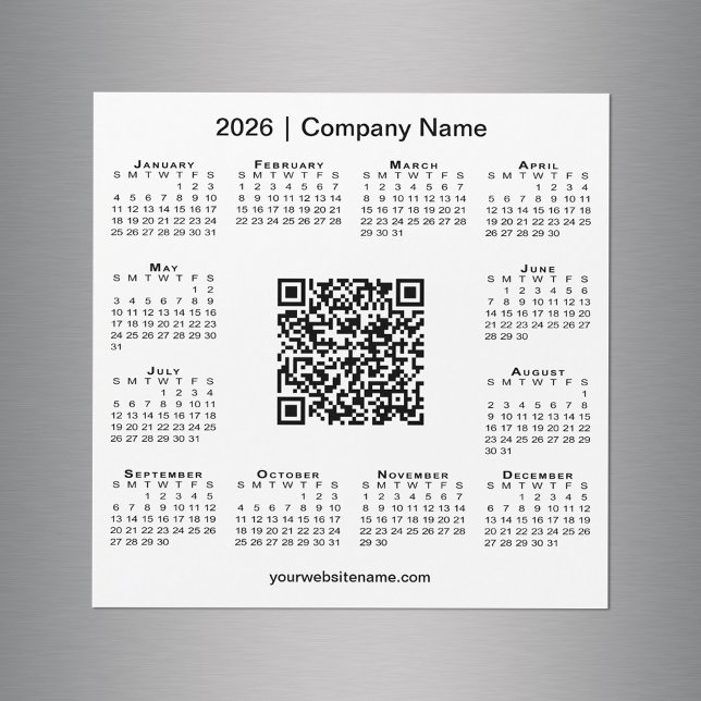 2026 Calendrier Entreprise Personnalisée QR Code M (2026 Calendar Custom Business QR Code White Magnet in situ)