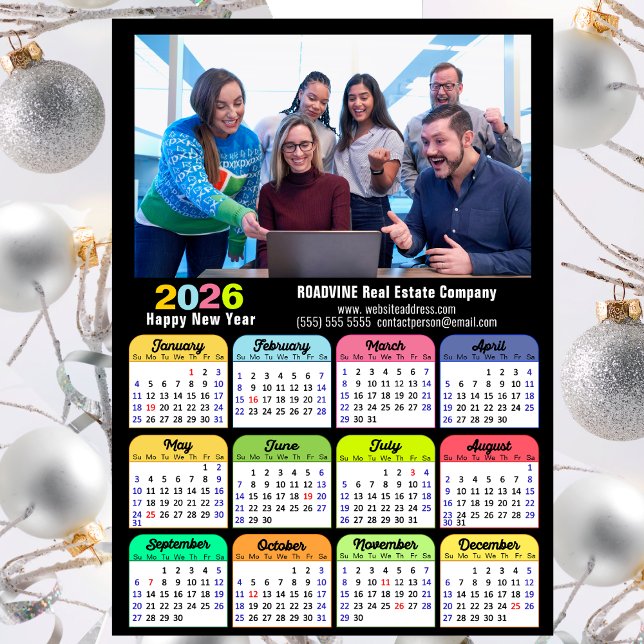 2026 Calendrier Entreprise Photo moderne Noir magn (Créateur téléchargé)