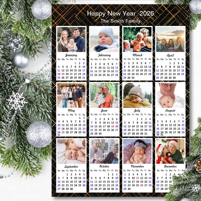 2026 Calendrier Famille 12 Photo Moderne Black Gol (Créateur téléchargé)