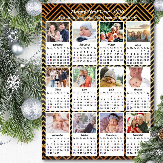 2026 Calendrier Famille 12 Photo Moderne Black Gol (Créateur téléchargé)