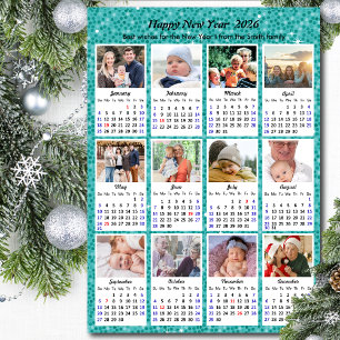 2026 Calendrier Famille Photo Collage Moderne Bleu
