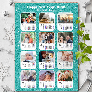 2026 Calendrier Famille Photo Collage Moderne Bleu