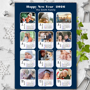 2026 Calendrier Famille Photo Collage Moderne Bleu