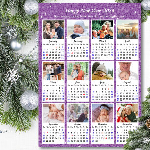 2026 Calendrier Famille Photo Moderne Violet Parti