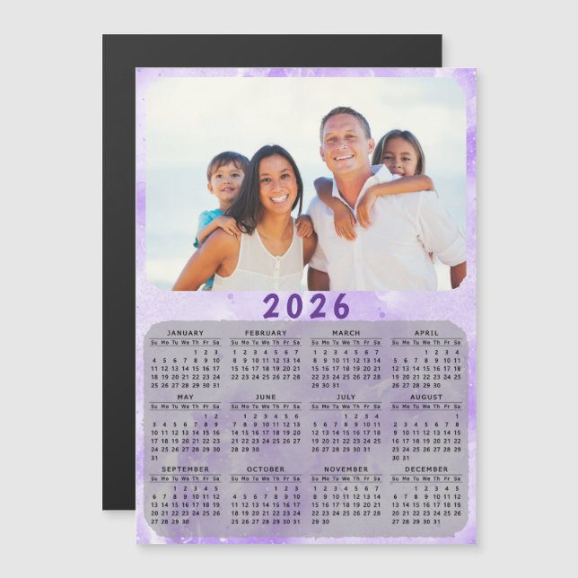 2026 Calendrier Famille Photo Purple Fridge Magnet (Devant / Derrière)