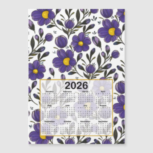2026 Calendrier Fleurs violettes bleues avec Feuil