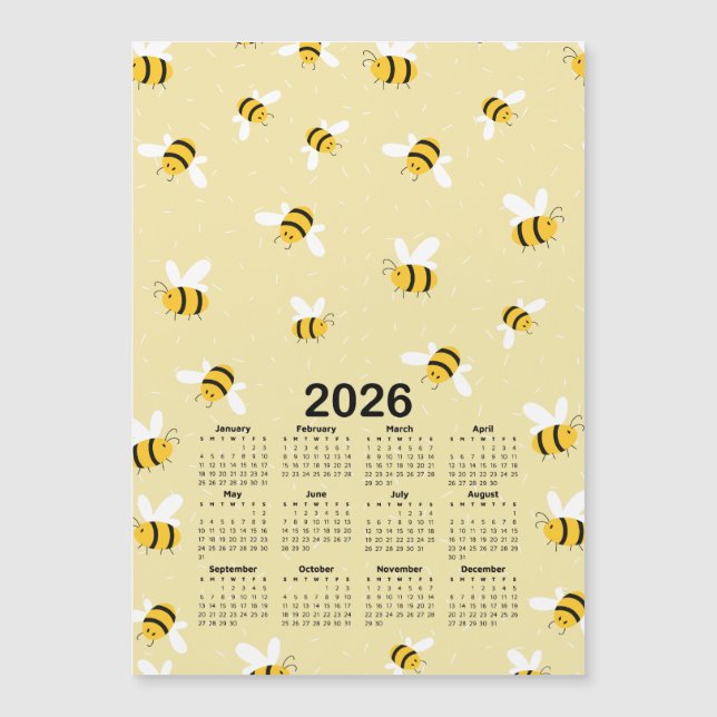 2026 Calendrier Jaune Miel Bumble Abee Motif (Devant)