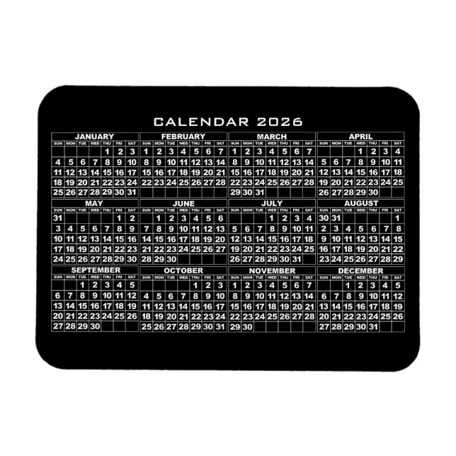 2026 Calendrier Magnet Black (Horizontal)