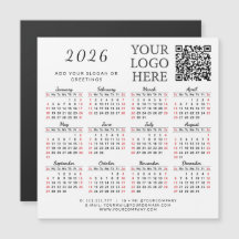 2026 Calendrier Magnet Business QR Code Entreprise