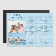 2026 Calendrier Magnet Deux Photos Collage Bleu