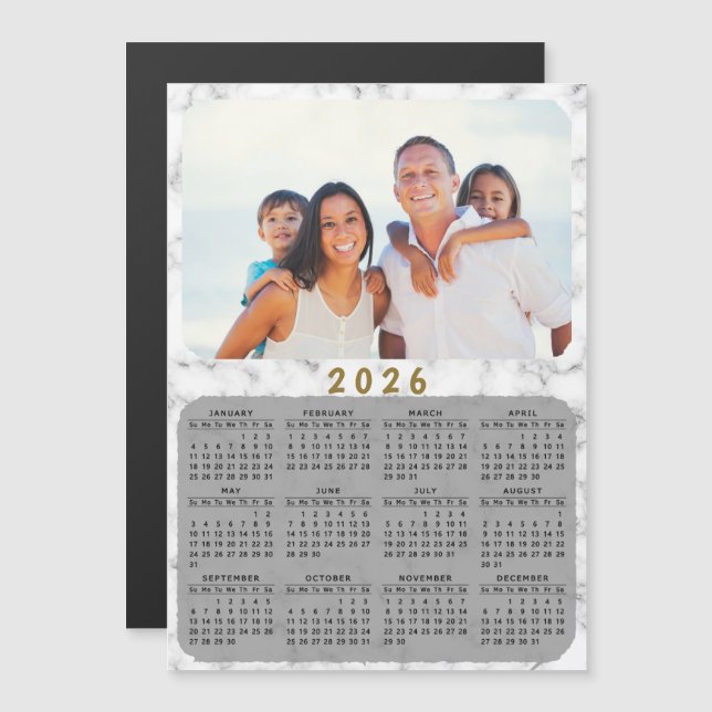 2026 Calendrier magnétique Marbre blanc votre phot (Devant / Derrière)