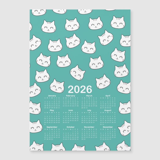2026 Calendrier mignon chat visage Motif (Devant)