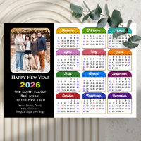 2026 Calendrier moderne noir photo coloré magnétiq