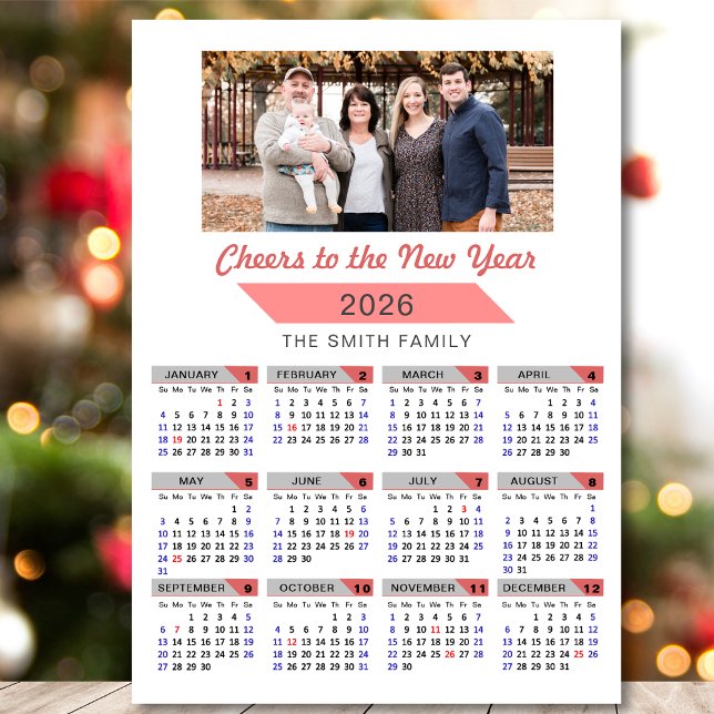 2026 Calendrier Moderne Rose Famille Photo Magnéti (Créateur téléchargé)