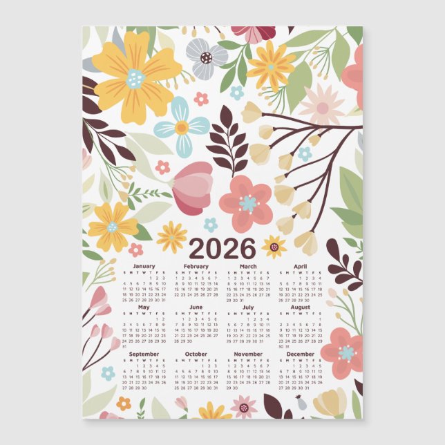 2026 Calendrier Multicolor Main tirée Floral (Devant)