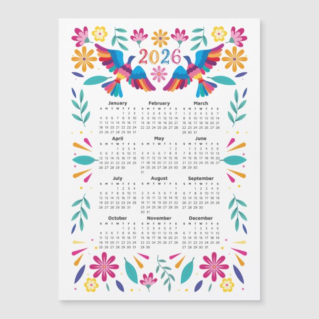 2026 Calendrier Otomi volant mexicain Oiseaux et f (Devant)