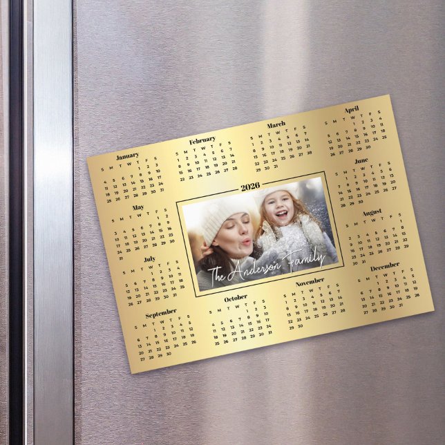 2026 Calendrier Photo personnalisée Gold Foil Fami (Créateur téléchargé)