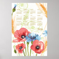 2026 Calendrier Poster aquarelle Poppy