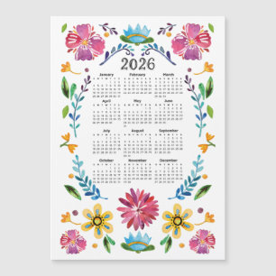 2026 Calendrier Traditionnel Floral Folk Art Mexic