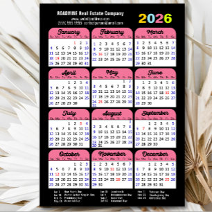 2026 Calendrier US Holidays Pink Corporate Magneti