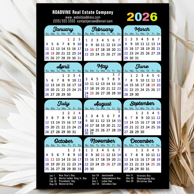2026 Calendrier US Holidays Simple Business Magnet (Créateur téléchargé)