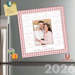 2026 Cottage Rose En vichy Photo Calendrier magnét