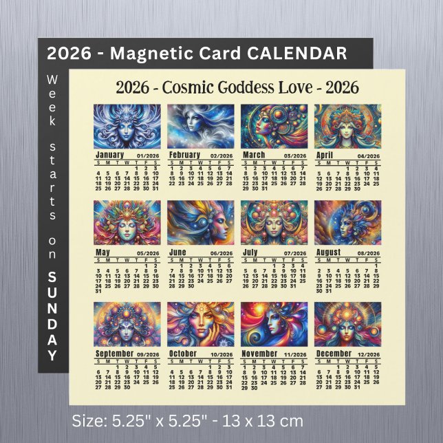 2026 Custom Cosmic Goddess Calendrier Dimanche déb (Créateur téléchargé)
