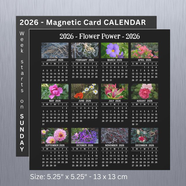 2026 Custom Flower magnétique noir Calendrier SU (Créateur téléchargé)
