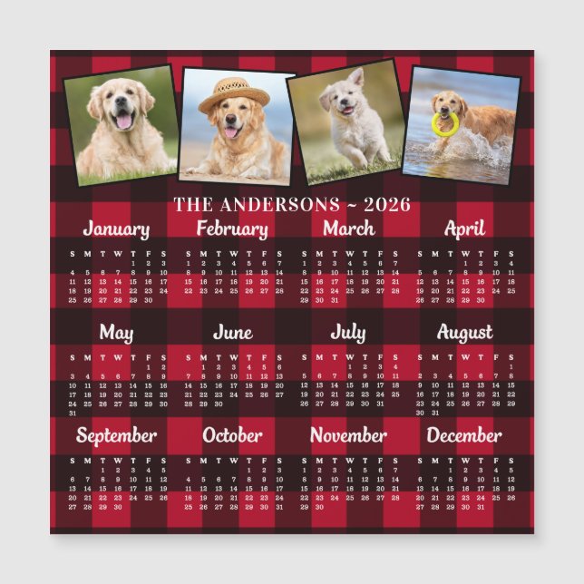 2026 Custom Pet Photo Collage Red Plaid Calendrier (Devant)
